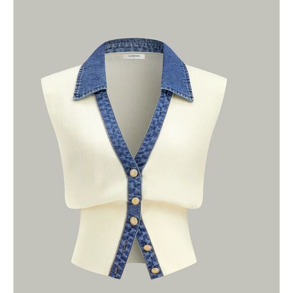 Commense Denim collar knit vest NWT - Picture 1 of 1